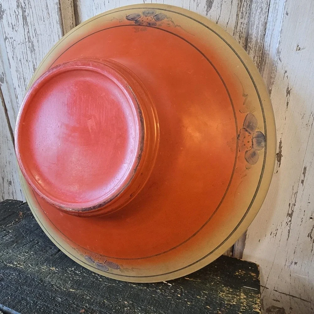 Lancaster Stretch Glass Ruby Lustre‎ Orange Blue Flowers Bowl Compote